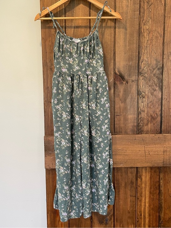 Arizona Jean Company Pants - Arizona Green Floral Empire Waist Wide Leg Cami Jumpsuit Romper Small